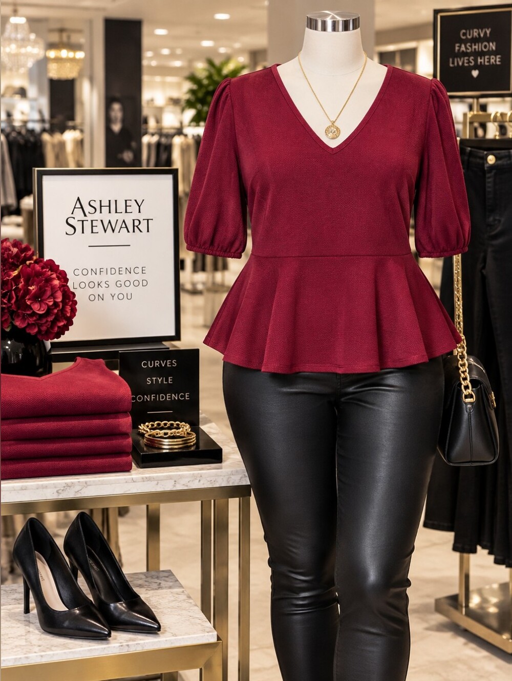 Ashley Stewart Burgundy Peplum Top ā Size 18/20